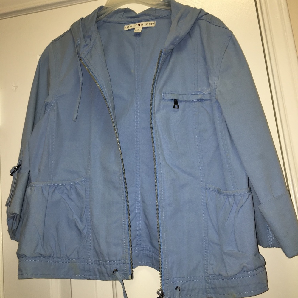 Blue jacket.